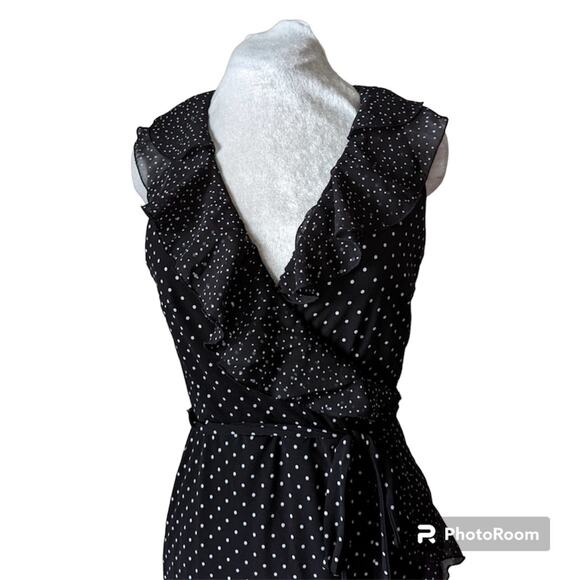 Black house white market black and white wrap ruffle polkadot dress size 10 - Picture 4 of 10